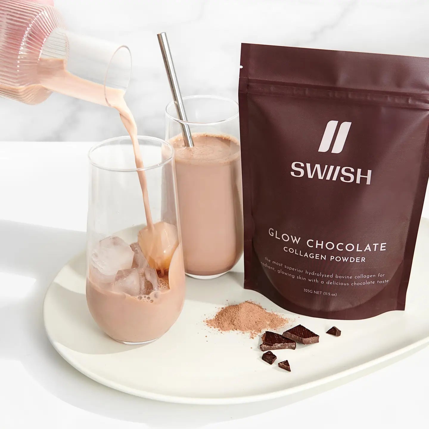 SWIISH Glow Chocolate Collagen Powder 325g